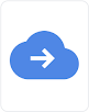 Blue cloud icon with a white arrow in the middle pointing to the right