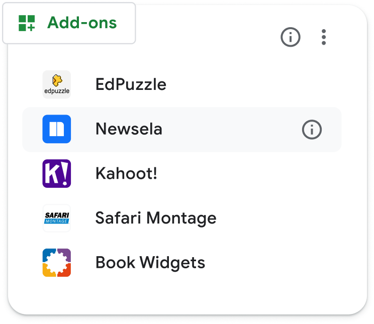A screenshot that features a list of apps that can be added on to Classroom.
