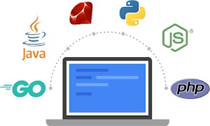 Illustration showing programming languages such as Go, Ruby, Java, php, and Python