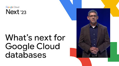 展示了一个人的图片，内含“Google Cloud 数据库的未来发展”这句话