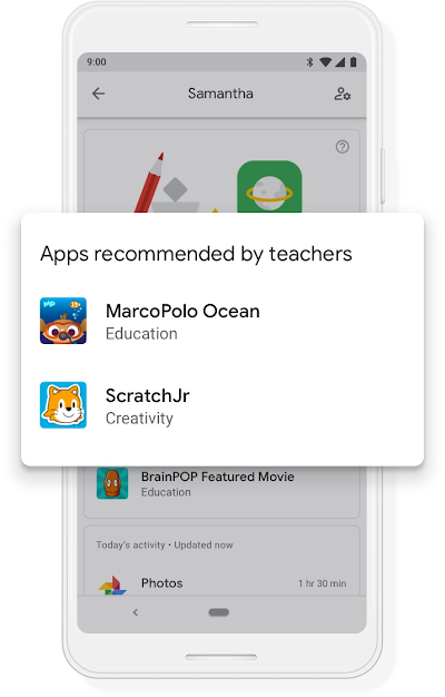 A Google phone that shows two apps recommended by teachers: MarcoPolo Ocean and Scratch Jr.