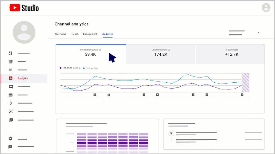 A graph of your new and returning viewers can be found in the 'Audience' tab, under the 'Analytics' section in the left menu.