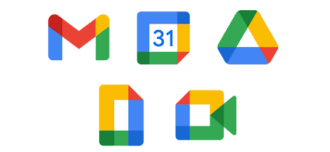 Icons for Gmail, Calendar, Drive, Editor, and Meet