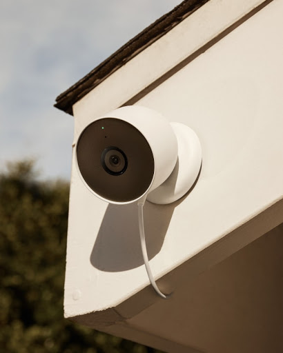The Nest Cam wired outside with weatherproof cable in the elements.