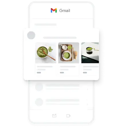 Exemple d’annonce de génération de la demande pour mobile dans l’application Gmail, comportant plusieurs images de matcha bio