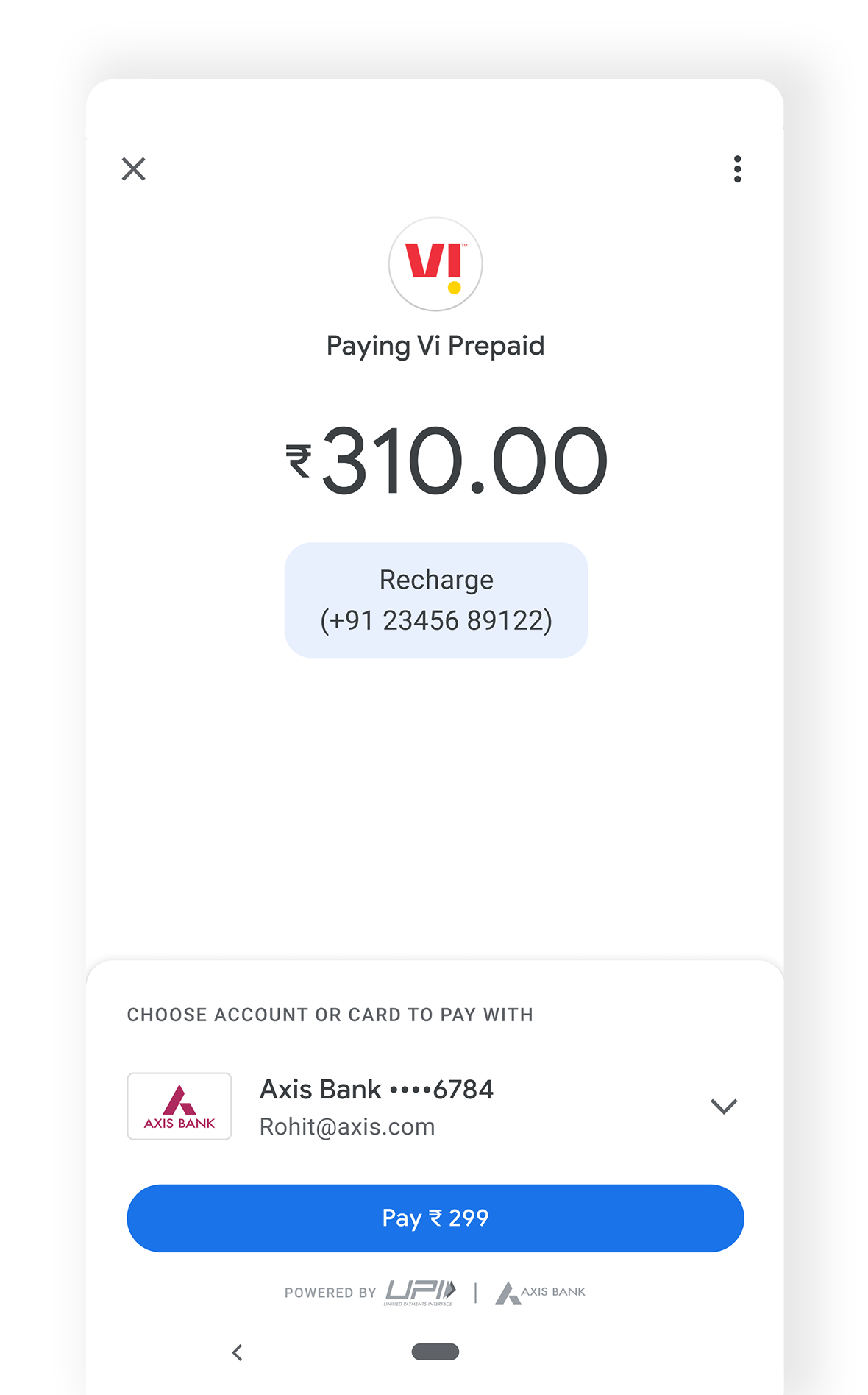 A prepaid mobile recharge transaction on Google Pay