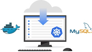 Illustration of a computer showing MySQL, Kubernetes, and Docker getting pre-installed