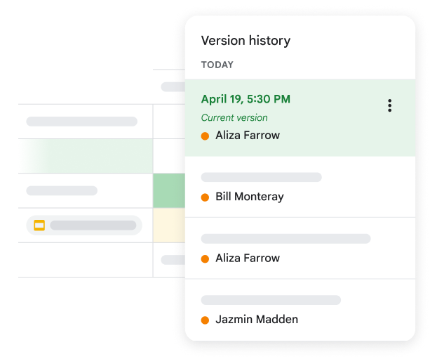 Version history UI in Sheets