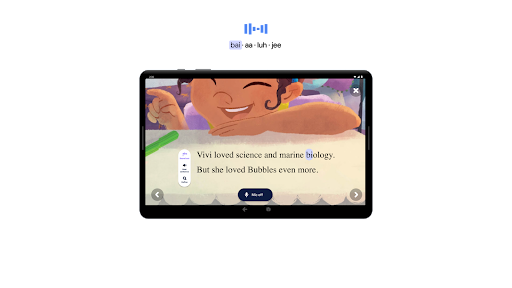 Using Reading Practice on an Android tablet to build new vocabulary and comprehension skills.