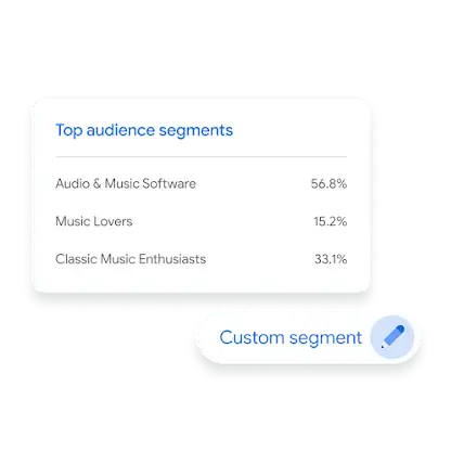 Google Ads dashboard UI showing audience segmentation.