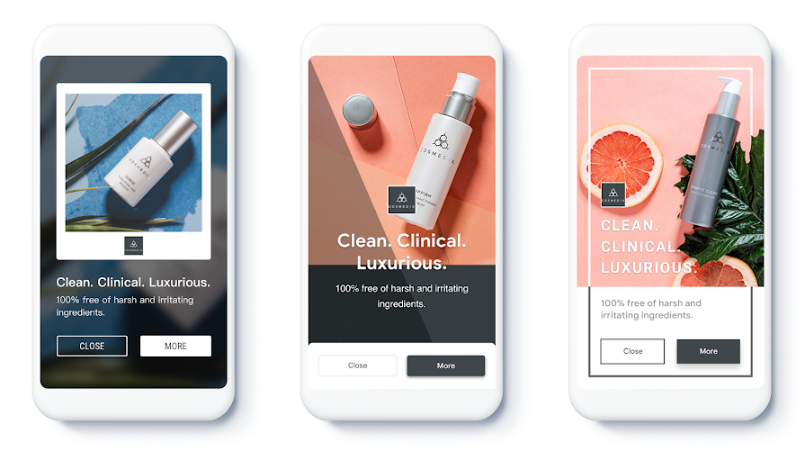 Example responsive display ads from beauty retailer COSMEDIX