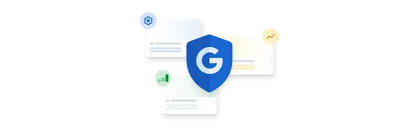 Google shield with three browsers in background indicating optimization, measurement, and performance