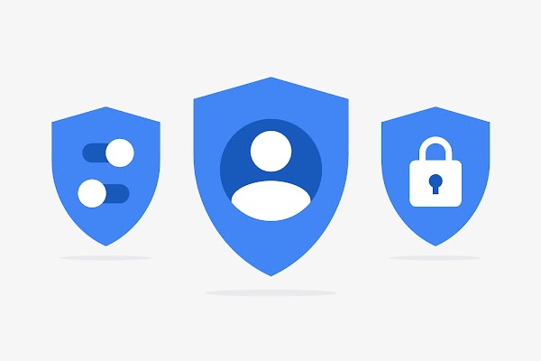Íconos de escudos de Google que representan la privacidad, el control y la seguridad.