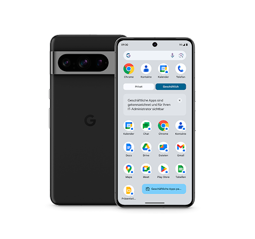 The front and back of a Google Pixel 8 Pro phone.