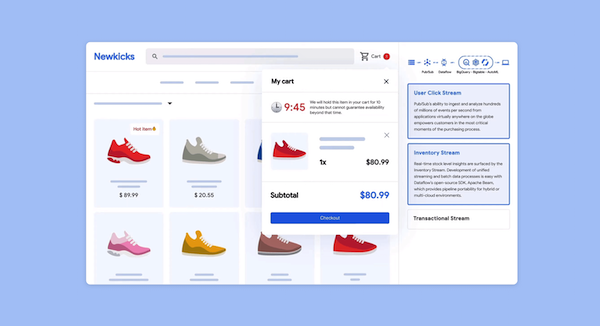 Screenshot dari aplikasi belanja, yang menampilkan dua baris yang masing-masing berisi empat sepatu
