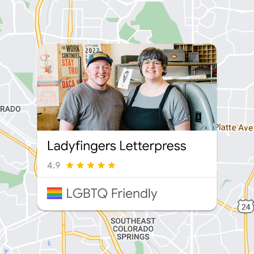 A map with an image of a LGBTQ-friendly business