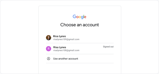 Google login page showing two different accounts under the same name