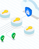 Thumbnail yang menampilkan data yang mengalir dari centang hijau melewati kunci kuning menuju perisai biru dengan ikon gembok putih di perisai tersebut di cloud