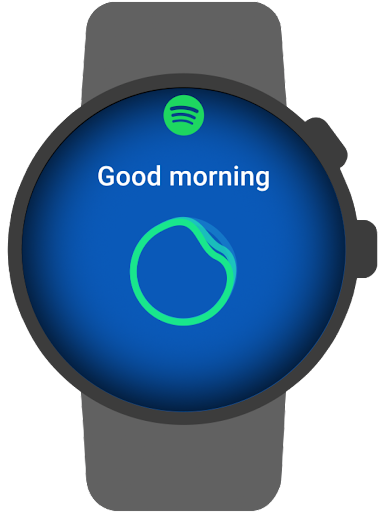 Swiping through three new tiles from Spotify for Wear OS to listen to music and podcasts on a smartwatch.