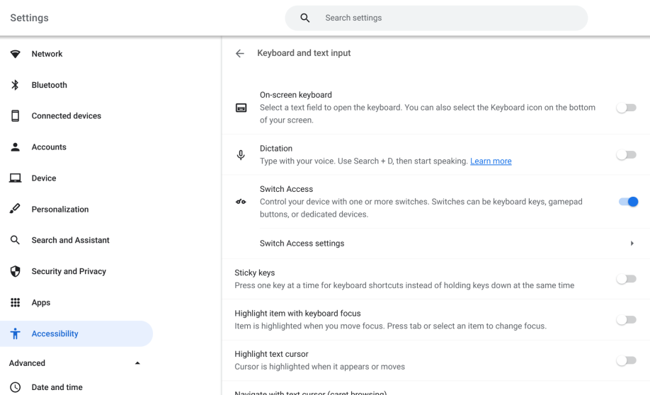 Google’s settings are open while a user customizes their switches.
