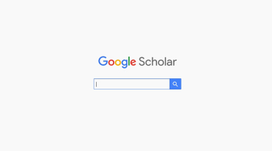 A search bar against a white background. The words “Google Scholar” appear in the background.
