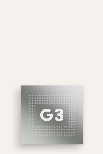 A macro shot of the new Google Tensor G3 chip.