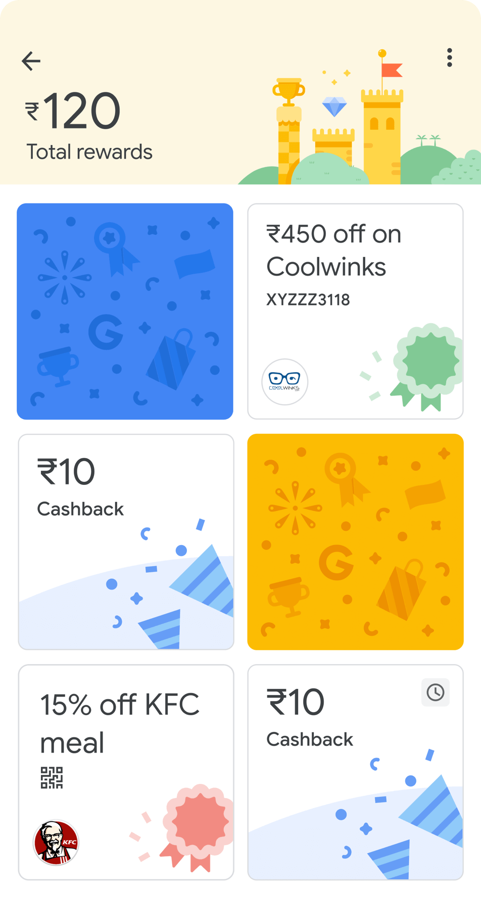 Rewards screen on Google Pay app