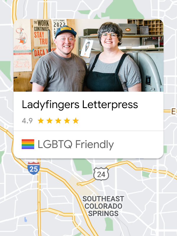 A map with an image of a LGBTQ-friendly business