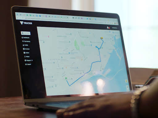 The Google Maps Platform interface within the Truckr application