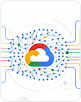 Google Cloud icon in the center connected with blue dots and lines in Google colors 