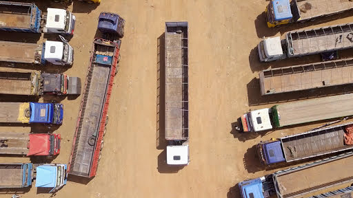 Birds eye view of a truck yard in Accra