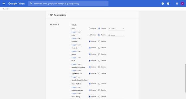 Интерфейс продукта Google Admin 