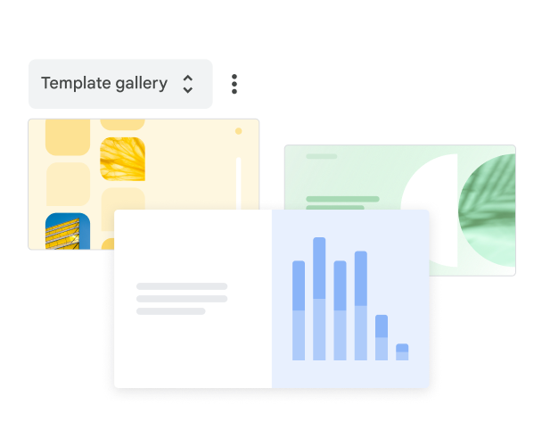 Ba mẫu Google Trang trình bày được thiết kế sẵn để chọn trong thư viện mẫu.