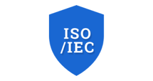 ISO and IEC letters in a blue shield logo