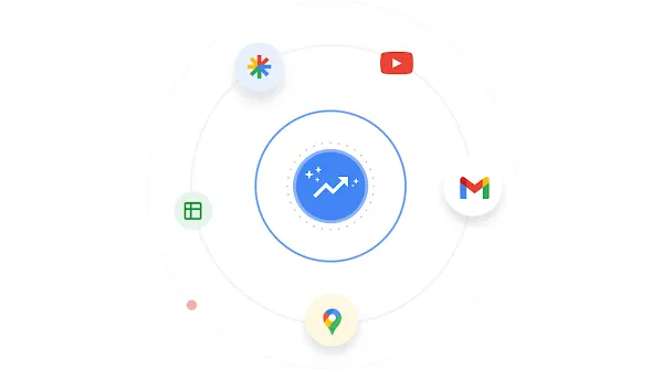 Plusieurs icônes de Google disposées sur un cercle