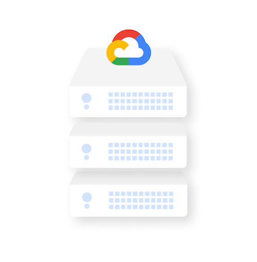 A tower of data servers with a Google Cloud logo on top
