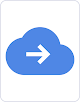 Icône représentant nuage bleu avec une flèche blanche pointant vers la droite au centre