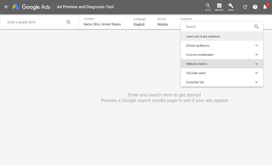 Ad Preview and Diagnosis tool for a particular audience