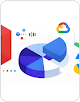 Google Cloud icon with a pie chart in shades of blue and white