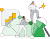 An illustration of a person pointing to a star that signifies an insight based on data