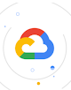 The Google Cloud logo on a fanciful background