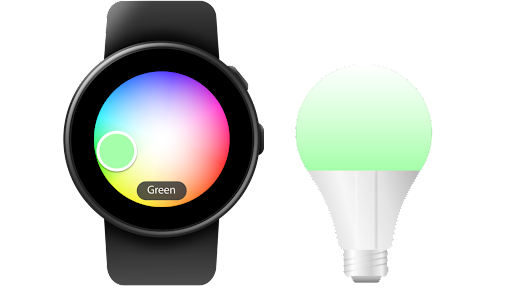 Brug af Google Home på et Android-smart-ur til at ændre farverne på flere lys ad gangen.