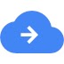 Blue cloud icon with a white arrow in the center pointing to the right 