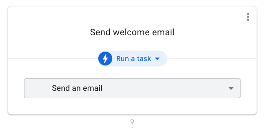 Run a task and Send an email are selected for Send Welcome email step