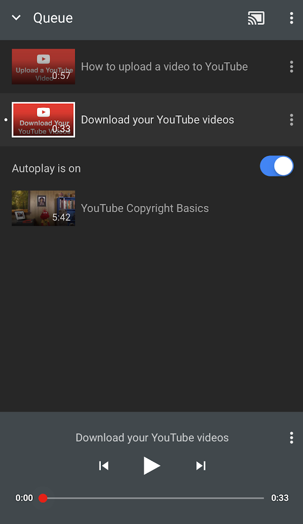 Autoplay switch will appear under the selected video