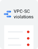 Immagine stilizzata di un rapporto con VPC-SC violations in alto e un elenco puntato al di sotto