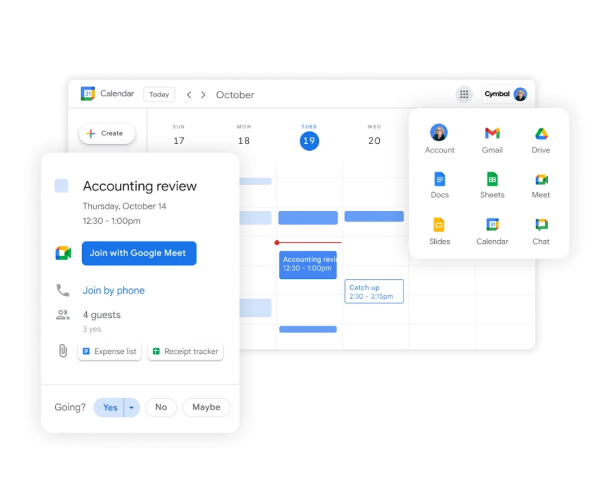 Google Workspace includes Google Meet, Chat, Drive, Docs, Sheets, Slides in one subscription. 