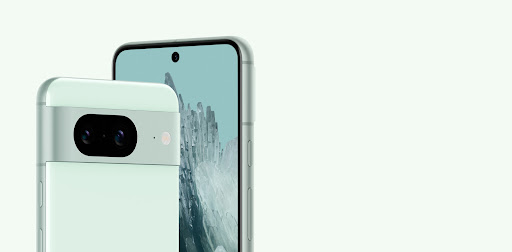 The front and back of a Pixel 8 in the new Mint color.