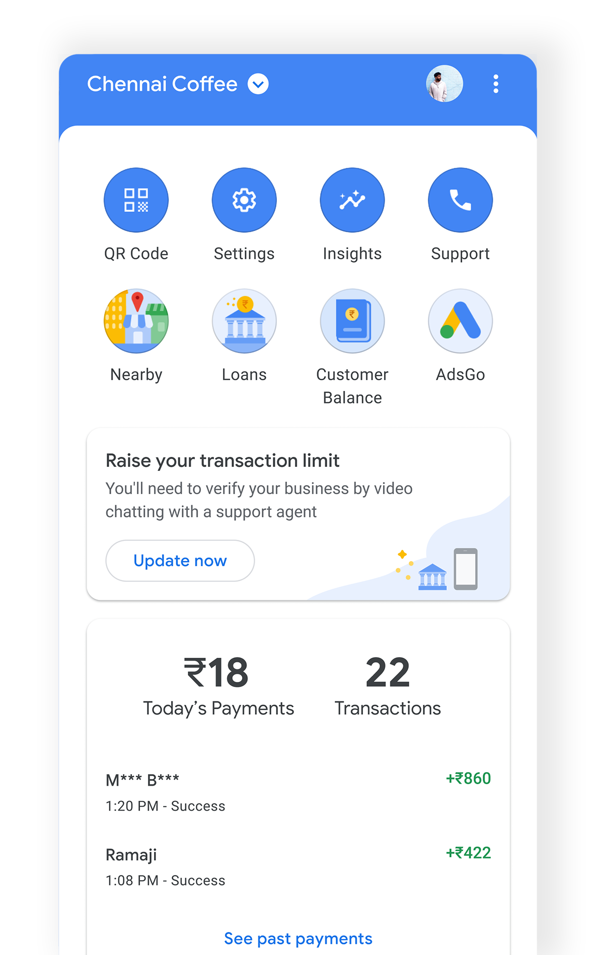 A Google Pay transaction screen of a retail store