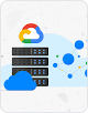 有伺服器、雲朵與以線條相連的藍點、白點和黃點的動畫圖片
